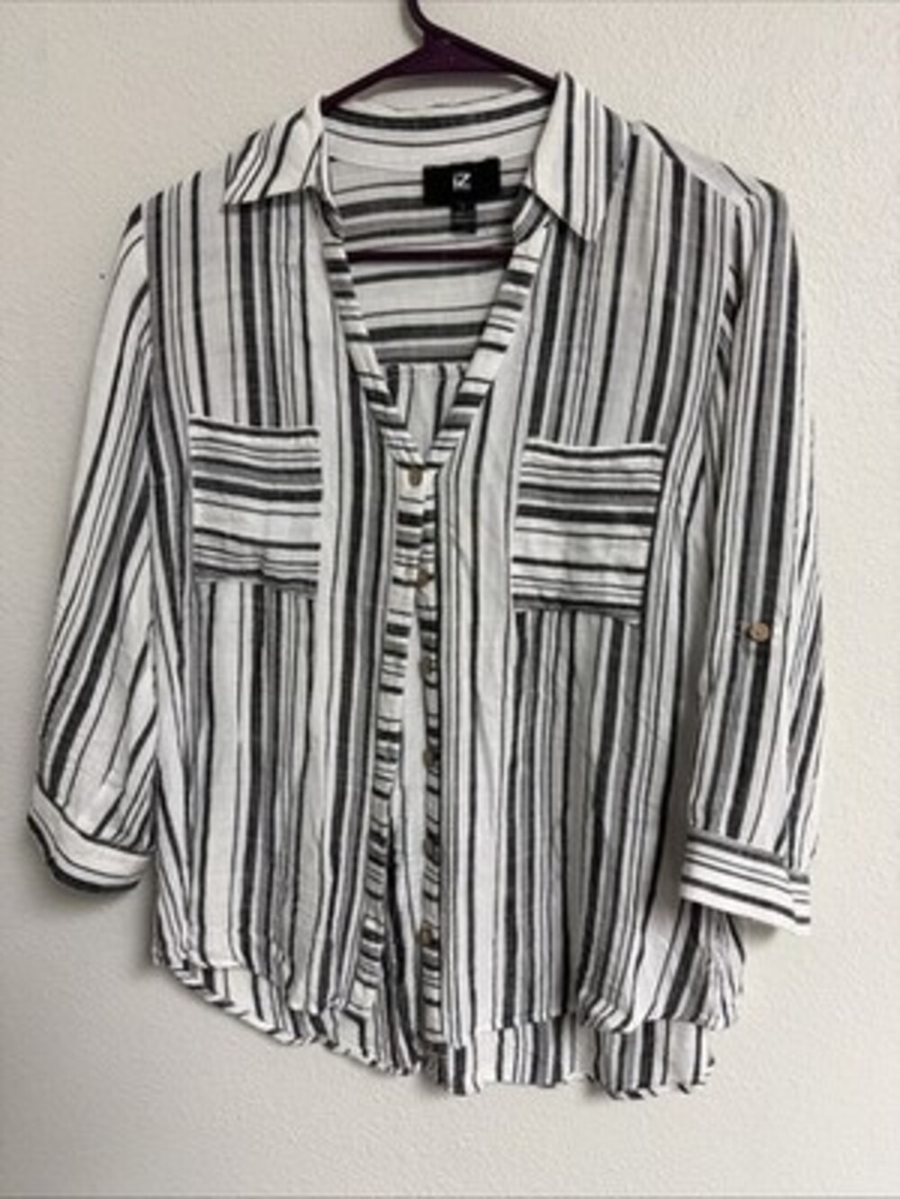 Women's IZ Byer Button Up Blouse Large Black And White